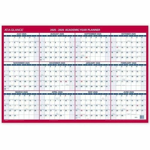 AT-A-GLANCE® Horizontal Reversible Erasable Academic and Regular Year 2025-2026 Wall Calendar, Large, 36" x 24" - Large - Academic/Regular - Yearly - January 2025, July to December 2026, June - Tapebound - 24" Height - Erasable, Reversible