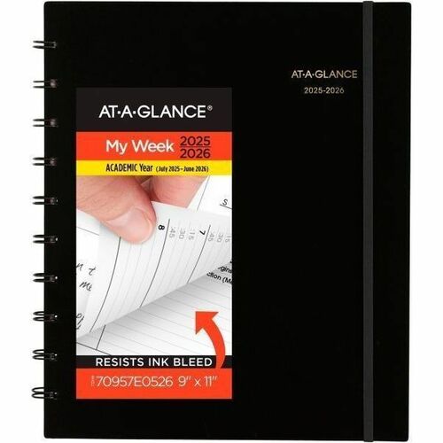 AT-A-GLANCE® Move-A-Page Academic 2025-2026 Weekly Monthly Appointment Book Planner, Black, Large, 9" x 11" - Large - Academic - Weekly, Monthly - July 2025 to June 2026 - 9" x 11" Sheet Size - White Sheet - Wire Bound - Black Polypropylene Cover - 11