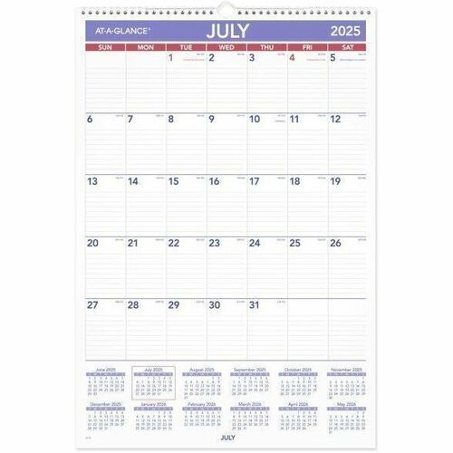 AT-A-GLANCE® Academic 2025-2026 Monthly Wall Calendar, Large, 15 1/2" x 22 3/4" - Large - Academic - Monthly - July 2025 to June 2026 - White Sheet - Wire Bound - Wall Mount - 22.8" Height - Reference Calendar
