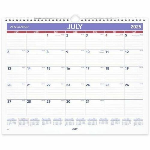 AT-A-GLANCE® Academic 2025-2026 Monthly Wall Calendar, Medium, 15" x 12" - Medium - Academic - Monthly - July 2025 to June 2026 - White Sheet - Wire Bound - Wall Mount - 12" Height - Reference Calendar