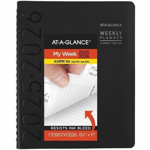 AT-A-GLANCE® Contemporary Academic 2025-2026 Weekly Monthly Planner, Black, Large, 8 1/4" x 11" - Large - Academic - Weekly, Monthly - July 2025 to June 2026 - 8 1/4" x 11" Sheet Size - White Sheet - Wire Bound - Black Faux Leather Cover - 11" Height 