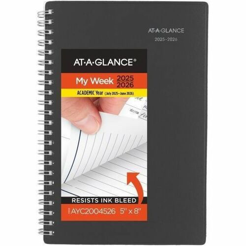 AT-A-GLANCE® DayMinder® Academic 2025-2026 Weekly Monthly Planner, Charcoal, Small, 5" x 8" - Medium - Academic - Weekly, Monthly - July 2025 to June 2026 - 5" x 8" Sheet Size - White Sheet - Wire Bound - Charcoal Polypropylene Cover - 8" Height x