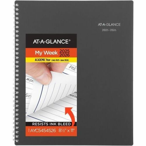 AT-A-GLANCE® DayMinder® Academic 2025-2026 Weekly Monthly Planner, Charcoal, Large, 8 1/2" x 11" - Large - Academic - Weekly, Monthly - July 2025 to June 2026 - 8 1/2" x 11" Sheet Size - White Sheet - Wire Bound - Charcoal Polypropylene Cover - 11