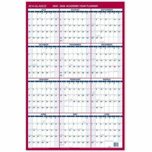 AT-A-GLANCE® Vertical Reversible Erasable Academic and Regular Year 2025-2026 Wall Calendar, Large, 36" x 24" - Large - Academic/Regular - Yearly - July 2025 to December 2026 - Tapebound - 36" Height - Erasable, Reversible