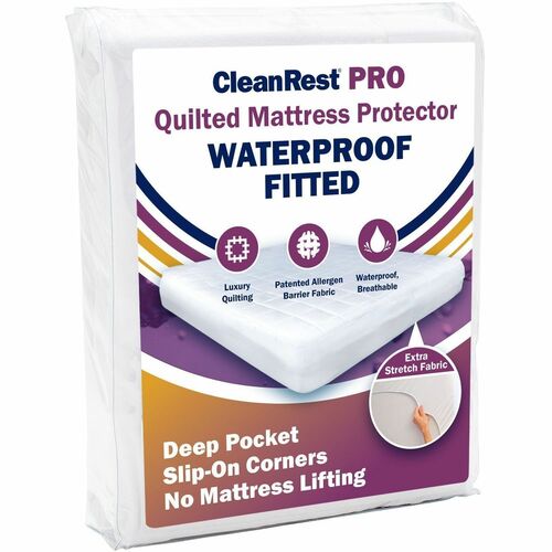 CleanRest Quilted Mattress Protector - Twin Size - 39" Width x 75" Length - White - 12 / Case