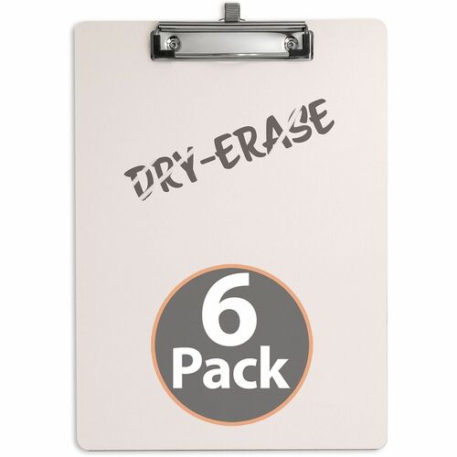 Officemate 83161 Dry Erase Clipboard, Top Clip with Pen Holder, 6pk - Storage for 70 Sheet - 9" x 12 1/2" Sheet Size - White - 6 Pack