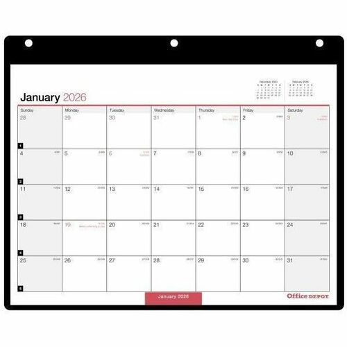 Office Depot Brand Monthly Desk Wall Calendar, 11" x 8" , White, January 2026 to December 2026, OD20120026 - Small - Regular - Monthly - January 2026 to December 2026 - White Sheet - Desk - Wall Mount - 1 Each