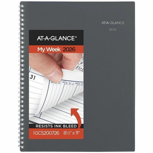 AT-A-GLANCE® DayMinder® 2026 Weekly Monthly Appointment Book Planner, Gray, Large, 8 1/2" x 11" - Large - Regular - Weekly, Monthly - January 2026 to December - 8 1/2" x 11" Sheet Size - White Sheet - Wire Bound - Gray Polypropylene Cover - 11" He