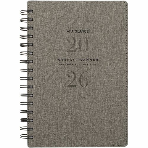 AT-A-GLANCE® Signature Collection 2026 Weekly Monthly Planner, Gray, Small, 5 1/2" x 8 1/2" - Medium - Regular - Weekly, Monthly - January 2026 to January - 5 1/2" x 8 1/2" Sheet Size - White Sheet - Wire Bound - Gray Faux Leather Cover - 8.5" Height 