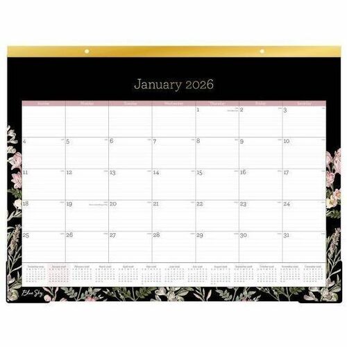2026 Blue Sky Monthly Desk Pad Calendar, 17" x 11" , Mimi Pink, January To December, 148629 - Medium - Regular - Monthly - January 2026 to December - 17" x 11" Sheet Size - White Sheet - Desk Pad - 11" Height x 17" Width - International Holiday, Reference
