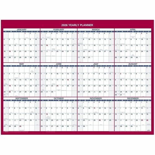 AT-A-GLANCE® 2026 Vertical Horizontal Reversible Erasable Yearly Wall Calendar, Small, 12" x 16" - Medium - Regular - Yearly - January 2026 to December - Tapebound - Wall Mount - 12" Height - Erasable, Reversible - 1 Each