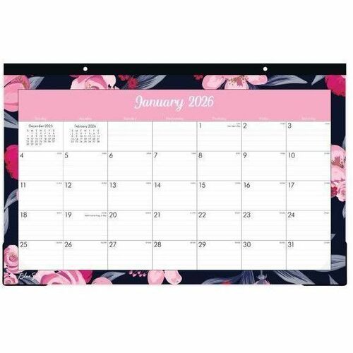 2026 Blue Sky Monthly Desk Pad Calendar, 17" x 22" , Mimi Pink, January To December, 148626 - Medium - Regular - Monthly - January 2026 to December - 22" x 17" Sheet Size - White Sheet - Desk Pad - 17" Height x 22" Width - International Holiday, Reference