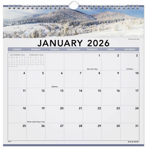 AT-A-GLANCE® 2026 Landscape Monthly Wall Calendar, Medium, 12" x 12" - Medium - Regular - Monthly - January 2026 to December - White Sheet - Wire Bound - Wall Mount - 12" Height - Reference Calendar - 1 Pack