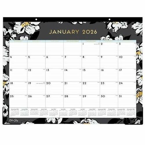 2026 Blue Sky Monthly Desk Pad Calendar, 22" x 17" , Baccara Dark, January To December, 110215 - Medium - Regular - Monthly - January 2026 to December - 22" x 17" Sheet Size - White Sheet - Desk Pad - 17" Height x 22" Width - International Holiday, Refere