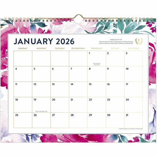 Simplified by Emily Ley for AT-A-GLANCE® 2026 Monthly Wall Calendar, English Garden, Medium, 15" x 12" - Medium - Regular - Monthly - January 2026 to December - White Sheet - Wire Bound - Wall Mount - 12" Height - 1 Pack