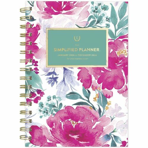 Simplified by Emily Ley for AT-A-GLANCE® 2026 Weekly Monthly Planner, English Garden, Small, 5 1/2" x 8 1/2" - Medium - Regular - Weekly, Monthly - January 2026 to December - 5 1/2" x 8 1/2" Sheet Size - White Sheet - Wire Bound - Floral Polypropylene