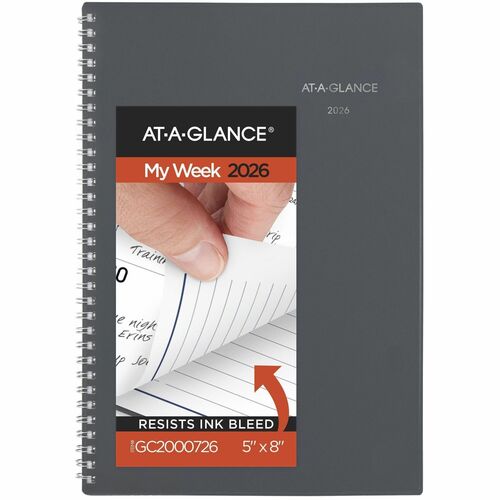 AT-A-GLANCE® DayMinder® 2026 Weekly Monthly Planner, Gray, Small, 5" x 8" - Medium - Regular - Weekly, Monthly - January 2026 to December - 5" x 8" Sheet Size - White Sheet - Wire Bound - Gray Polypropylene Cover - 8" Height x 5" Width - Reference