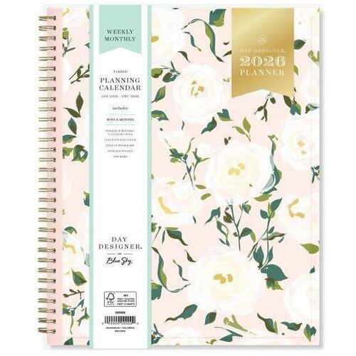 2026 Blue Sky Weekly/Monthly Planner, 8-1/2" x 11" , Coming Up Roses Blush, January To December, 140092 - Large - Regular - Weekly, Monthly - January 2026 to December - 11" x 8 1/2" Sheet Size - White Sheet - Wire Bound - Multicolor Polypropylene Cover - 
