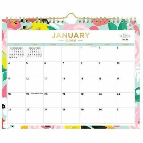 2026 Blue Sky Monthly Wall Calendar, 11" x 8-3/4" , Secret Garden Mint, January To December, 148632 - Small - Regular - Monthly - January 2026 to December - 11" x 8 3/4" Sheet Size - White Sheet - Wire Bound - Wall Mount - 8.8" Height x 11" Width - Intern