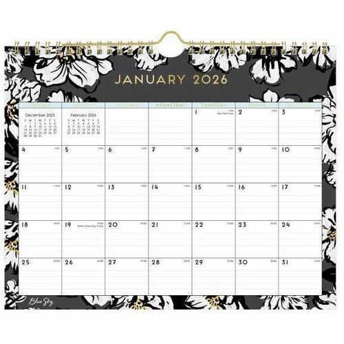 2026 Blue Sky Day Designer Monthly Wall Calendar, 8-3/4" x 11" , Baccara, January To December, 116052 - Small - Regular - Monthly - January 2026 to December - 11" x 8 3/4" Sheet Size - White Sheet - Wire Bound - Wall Mount - 8.8" Height x 11" Width - Inte