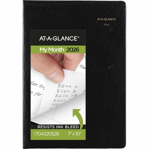 AT-A-GLANCE® Designer Cover 2026 Monthly Planner, Black, Large, 7" x 10" - Large - Regular - Monthly - January 2026 to January - 7" x 10" Sheet Size - White Sheet - Wire Bound - Black Faux Leather Cover - 10" Height x 7" Width - Reference Calendar - 1