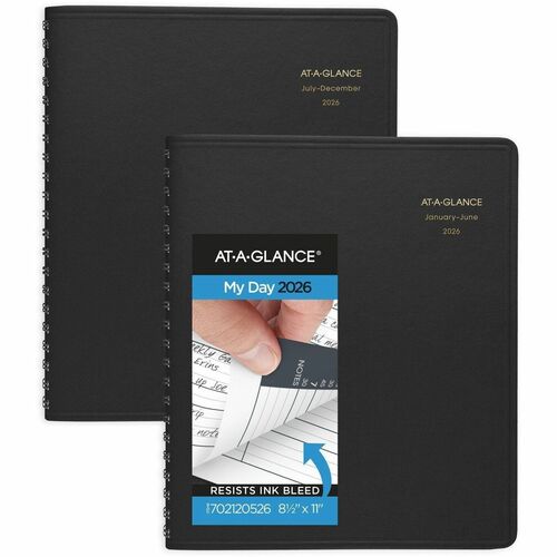 AT-A-GLANCE® 2026 Eight Person Daily Appointment Book, Two-Volume Set, Black, Large, 8 1/2" x 11" - Large - Regular - Daily - January 2026 to December - 8 1/2" x 11" Sheet Size - White Sheet - Wire Bound - Black Faux Leather Cover - 11" Height x 8.5" 