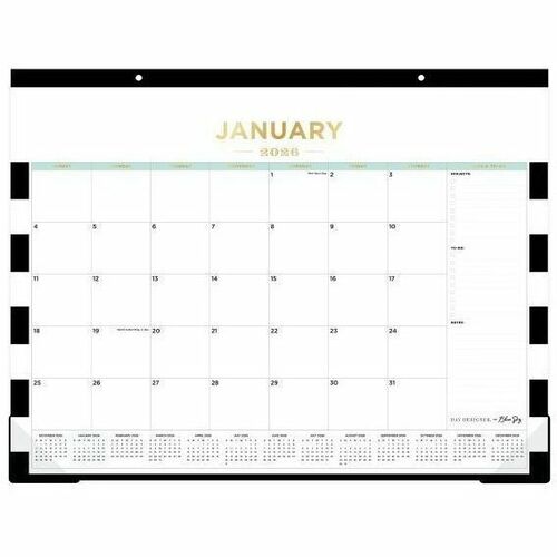 2026 Blue Sky Day Designer Desk Pad Calendar, 22" x 17" , Rugby Stripe Black, January To December, 143895 - Medium - Regular - Monthly - January 2026 to December - 22" x 17" Sheet Size - White Sheet - Desk Pad - 17" Height x 22" Width - International Holi
