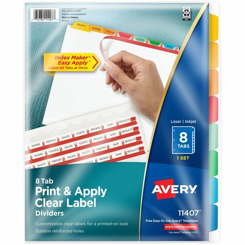 Avery® Index Maker Index Divider - 8 x Divider(s) - Print-on Tab(s) - 8 - 8 Tab(s)/Set - 8.5" Divider Width x 11" Divider Length - 3 Hole Punched - White Paper Divider - Multicolor Paper Tab(s) - Recycled