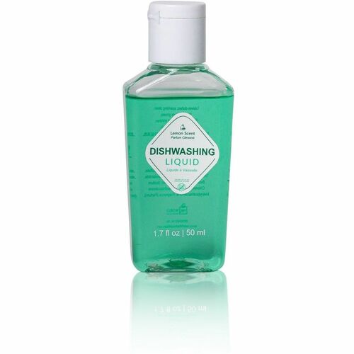 World Amenities Dishwashing Liquid 1.7 fl oz/50 mL - For Dishwasher - Liquid - 1.7 fl oz (0.1 quart) - Lemon Scent - Bilingual Labeling - Green Bottle - 90 / Case