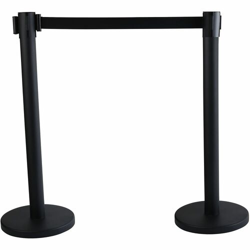 Tatco Crowd Control Stanchions - 114" Black Belt Attachment - Locking Mechanism, Rubber Pad - Floor Standing - Black - 1 Box