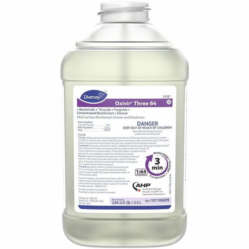 Diversey Oxivir Three 64 - For Nonporous Surface, Hard Surface, Multi Surface, Multipurpose, Hotel - Concentrate - Liquid - 84.5 fl oz (2.6 quart) - Disinfectant, Virucidal, Bactericide, Fungicide, Mildewstatic - Clear