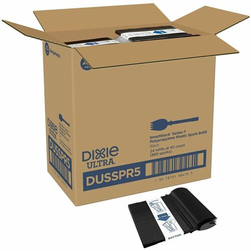 Dixie SmartStock Series-T Cutlery Refill - Fork - Fork - Breakroom - Disposable - Polypropylene, Plastic - Black - 24 / Carton