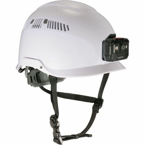 Ergodyne Skullerz 8977 Type 2 Safety Helmet - Head, Impact, Rain, Heat Protection - Expanded Polystyrene Foam (EPS) - White - Vented, Anti-odor, Chin Strap, Non-conductive, Ratchet, Adjustable Ratchet, Adjustment Knob, LED Light, Built-in LED, Rechargeabl