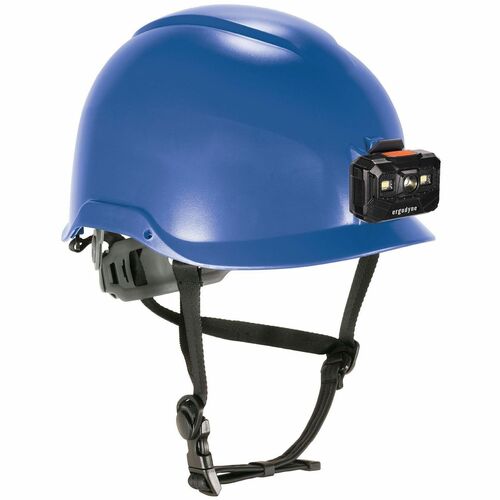 Ergodyne Skullerz 8976 Type 2 Safety Helmet - Impact, Visibility, Head, Overhead Falling Objects, Eye Protection - Expanded Polystyrene Foam (EPS) - Blue - LED Light, Built-in LED, Chin Strap, Lightweight, Comfortable, Sweatband, Breathable, Anti-odor, Ma
