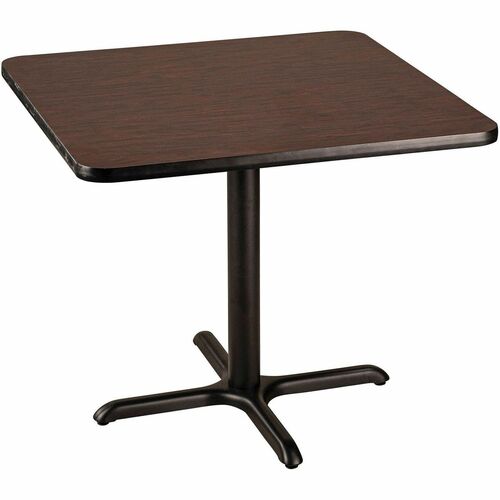 National Public Seating CT Series Cafe Tables - Figured Mahogany Square Top - X-shaped Base - 300 lb Capacity - 36" Table Top Length x 36" Table Top Width - 30" Height - Cafeteria, Breakroom, Dining - Assembly Required - High Pressure Laminate (HPL) Top M
