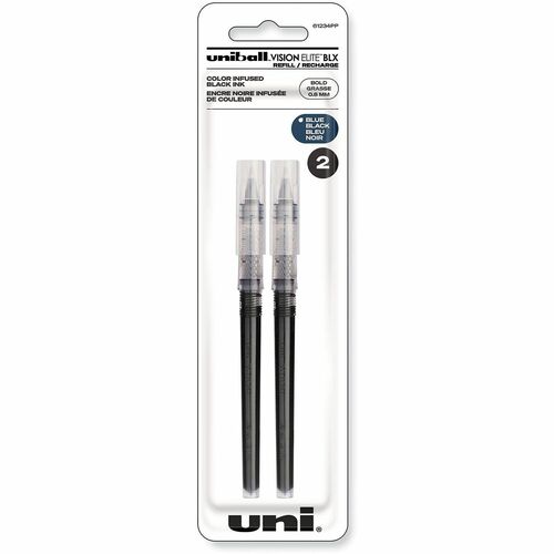 uniball™ Vision Elite Refill - 0.80 mm , Bold Point - Assorted, Black, Blue Ink - Super Ink, Fraud Resistant, Fade Resistant, Water Resistant, Washable, Smooth Flowing Ink, Tungsten Carbide Ball - 2 / Pack