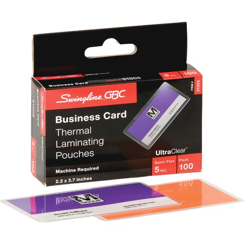 GBC Ultra Clear Thermal Laminating Pouches - Laminating Pouch/Sheet Size: 2.19" Width x 3.69" Length x 5 mil Thickness - Glossy - for Business Card - Wear Resistant, Tear Resistant - Clear - 100 / Box - Laminating Supplies - SWI51005