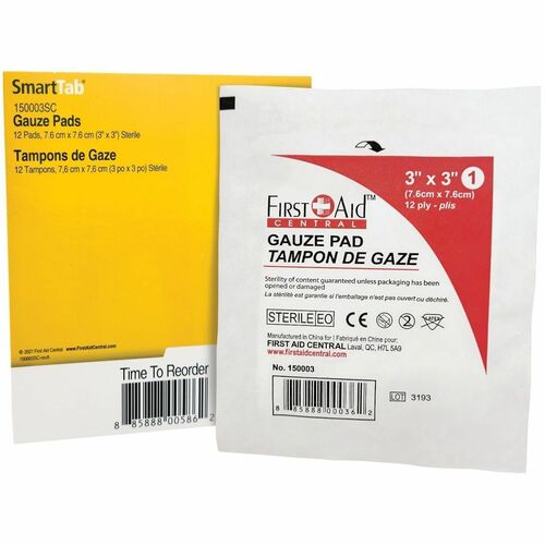First Aid Central SmartCompliance Dressing Pad - 12 Ply - 3" (76.20 mm) Width x 3" (76.20 mm) Length - 12 / Box