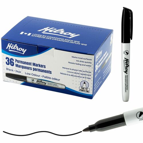Permanent Marker - Fine Tip - Hilroy Permanent Markers, Permanent Marker, Low Odour Ink, Fine Point, Black, 36 Pack