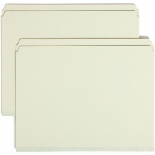 Smead Straight Tab Cut Letter Recycled Top Tab File Folder - 1" Folder Capacity - 8 1/2" x 11" - 1" Expansion - Pressboard - Gray, Green - 100% Recycled - 25 / Box