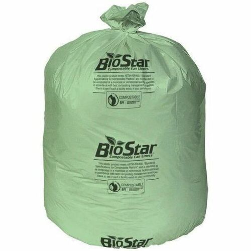 Pitt Plastics BioStar Trash Bag - 56 gal Capacity - 43" Width x 1 mil (25 Micron) Thickness - Low Density - Green - Low Density Polyethylene (LDPE) - Industrial, Garbage - 100 Bags/Pack - 1 / Box