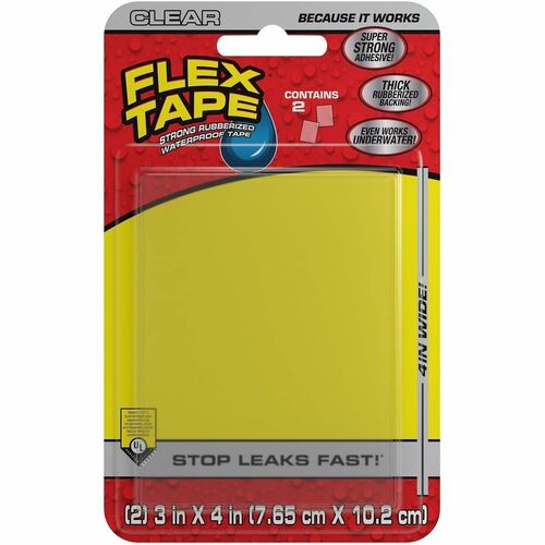 FLEX SEAL Repair Tape - 3" Length x 4" Width - Clear - Rubber Backing - Damage Resistant, Water Proof, Air Proof, UV Resistant, Moisture Resistant - For Repair, Patching, Bonding, Sealing, Multi Surface - 1 Carton