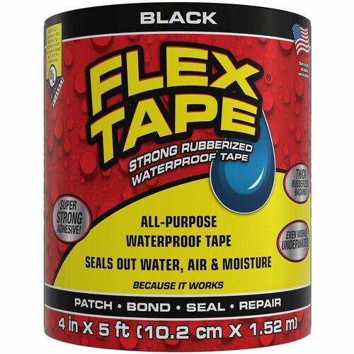 FLEX SEAL Flex Tape - 5 ft Length x 4" Width - Black - Rubber Backing - Water Proof, UV Resistant, Temperature Resistant, Weather Resistant, Air Proof, Water Resistant, Moisture Resistant - For Patching, Bonding, Sealing, Repair, Repairing, Boat, Roofing,