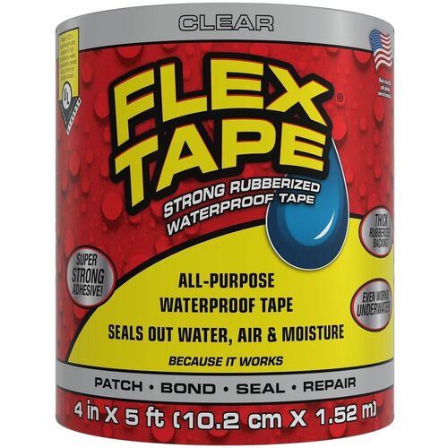 FLEX SEAL Repair Tape - 5 ft Length x 4" Width - Clear - Water Proof, UV Resistant, Temperature Resistant, Weather Resistant, Moisture Resistant - For Repair, Sealing, Home, Roofing, General Purpose, Bathroom, Project, Multi Surface, Bonding, Patching - 1