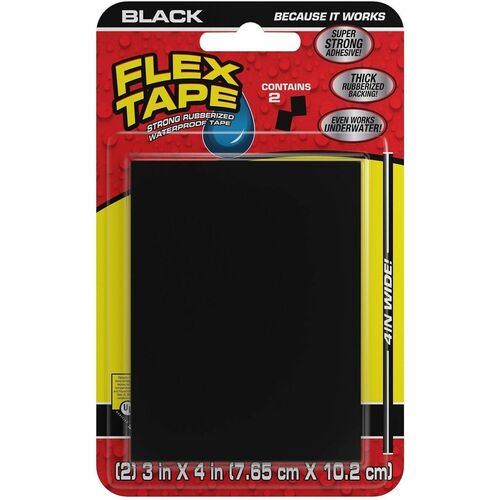 FLEX SEAL Repair Tape - 3" Length x 4" Width - Black - Rubber Backing - Water Proof, Air Proof, Water Resistant, UV Resistant, Moisture Resistant - For Repair, Wet Surface, Dry Surface, Patching, Bonding, Sealing, Multipurpose, Multi Surface - 1 Carton