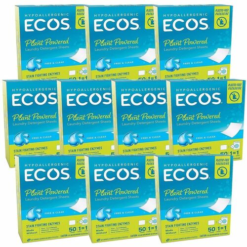 ECOS PRO Liquidless Laundry Detergent Sheets - For Laundry, Washing Machine - Sheet - Free & Clear Scent - Recommended For: Stain Remover, Odor Remover - Hypoallergenic, Skin-friendly, Deodorize, Enzyme Activated, Dye-free, Phthalate-free, Spill Resistant
