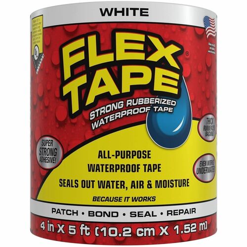 FLEX SEAL Repair Tape - 5 ft Length x 4" Width - White - Water Proof, UV Resistant, Temperature Resistant, Weather Resistant, Moisture Resistant - For Repair, Sealing, Home, Roofing, General Purpose, Bathroom, Project, Multi Surface, Bonding, Patching - 1