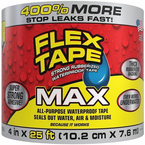 FLEX SEAL Repair Tape - 25 ft Length x 4" Width x 20 mil Thickness - 4 3/4" Core - Clear - Rubber Backing - Water Proof, UV Resistant, Moisture Resistant, Temperature Resistant, Weather Resistant, Slip Resistant - For Repair, Multi Surface, Patching, Mult