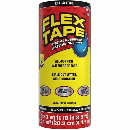 FLEX SEAL Repair Tape - 5 ft Length x 8" Width - Black - Rubber Backing - Water Proof, UV Resistant, Temperature Resistant, Weather Resistant, Moisture Resistant - For Repair, Sealing, Home, Roofing, General Purpose, Bathroom, Project, Multi Surface, Bond