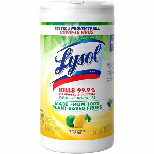 Lysol Plant-Based Fiber Disinfecting Wipes - Wipe - 16.40 oz (1.02 lb) - Fresh Citrus Scent - Recommended For: Virus Remover, Bacteria Remover, Coronavirus - White - 6 / Carton